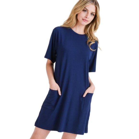Dresses & Skirts - Women's Two Pocket T-Shirt Casual Short Dress NAV